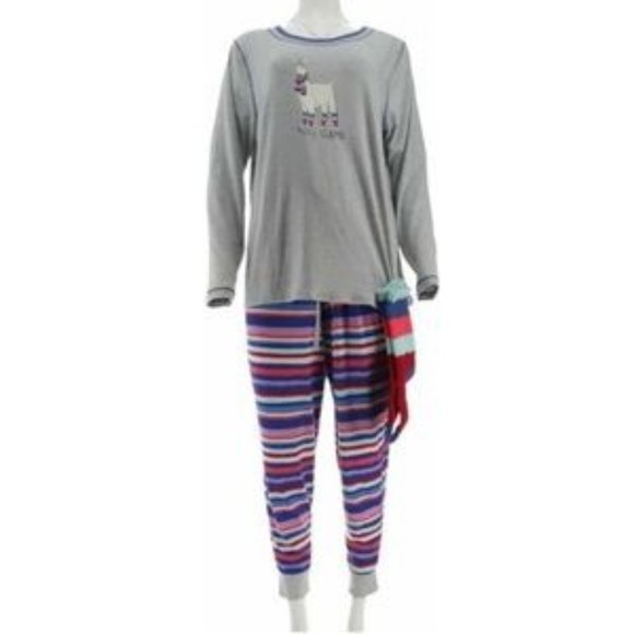 Cuddl Duds Cozy Jersey Novelty Pajama Set W Socks - Picture 3 of 6